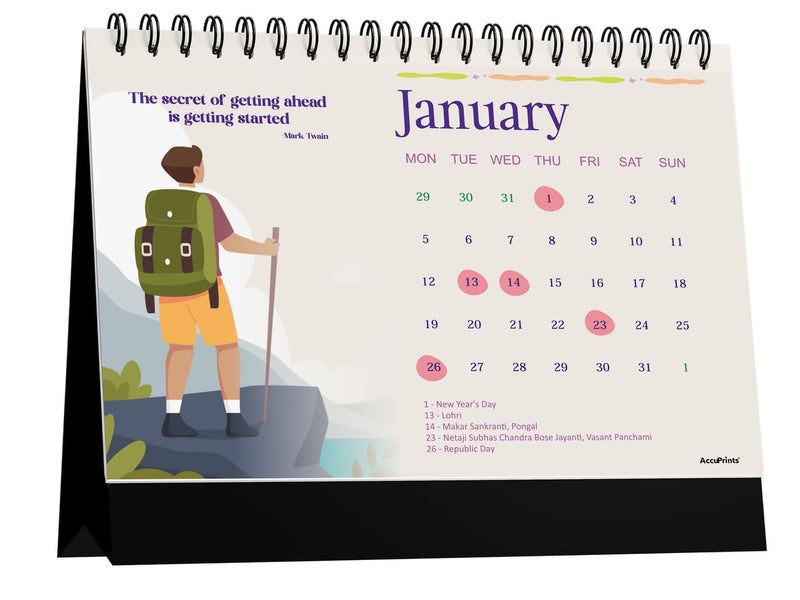 AccuPrints® Desk Calendar 2026 Planner-A5 Size (5.8 x 8.2) inch For Office Home Table New Year Hanging Kids (14 x 20.5) cm- (Illustration Desk) - Image 1