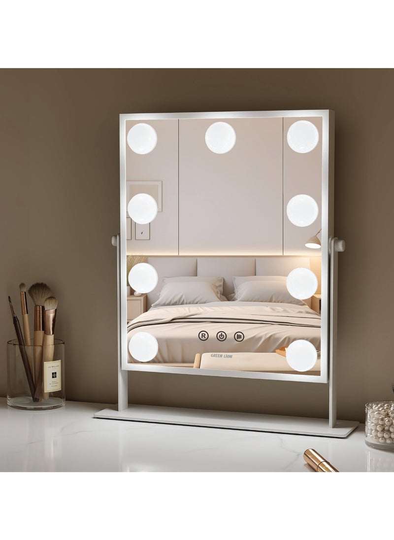 GREEN LION - Glam Shine Makeup Mirror 9 LED Lights / Warm & Cool & Natural Light Settings / 360° Rotation / Touch Control / High Definition Mirror / Adjustable Brightness Level / USB-A to Type-C Cable Connector - White - Image 1