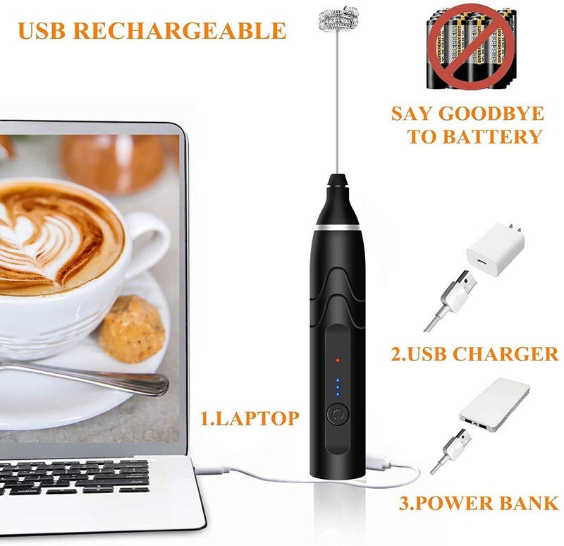 CLEMATIS CLEMATIS Handheld Milk Frother USB Rechargeable 3 Speed Modes Mini Electric Milk Foam Maker with 2 Different Whisking Head Mixer for Coffee Latte Cappuccino Hot Chocolate Egg Whisks  - Image 3