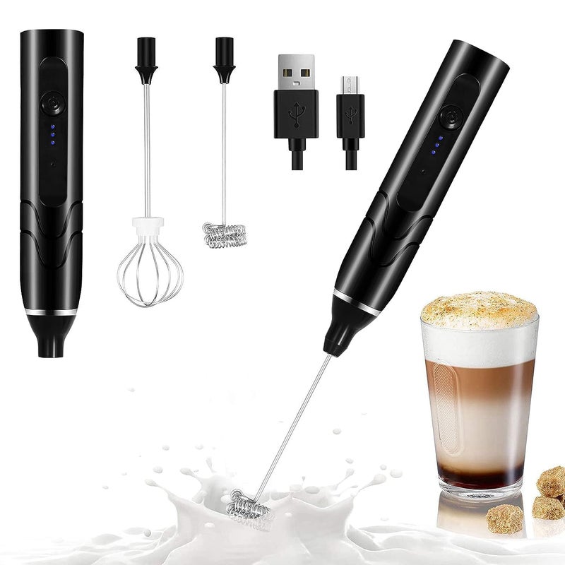 CLEMATIS CLEMATIS Handheld Milk Frother USB Rechargeable 3 Speed Modes Mini Electric Milk Foam Maker with 2 Different Whisking Head Mixer for Coffee Latte Cappuccino Hot Chocolate Egg Whisks  - Image 1