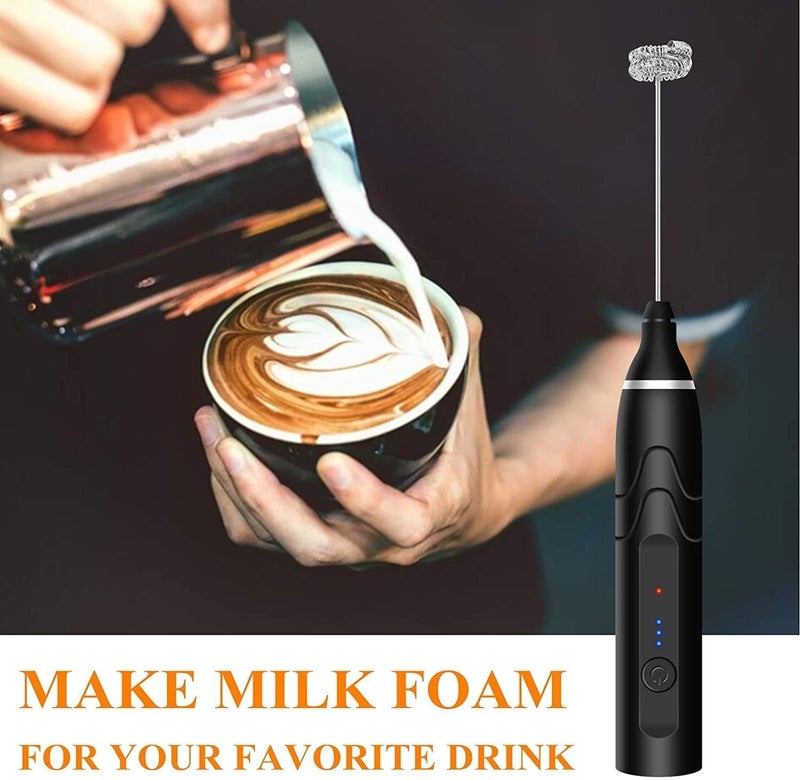 CLEMATIS CLEMATIS Handheld Milk Frother USB Rechargeable 3 Speed Modes Mini Electric Milk Foam Maker with 2 Different Whisking Head Mixer for Coffee Latte Cappuccino Hot Chocolate Egg Whisks  - Image 2