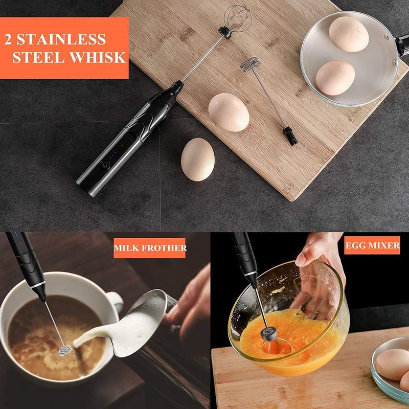 CLEMATIS CLEMATIS Handheld Milk Frother USB Rechargeable 3 Speed Modes Mini Electric Milk Foam Maker with 2 Different Whisking Head Mixer for Coffee Latte Cappuccino Hot Chocolate Egg Whisks  - Image 4