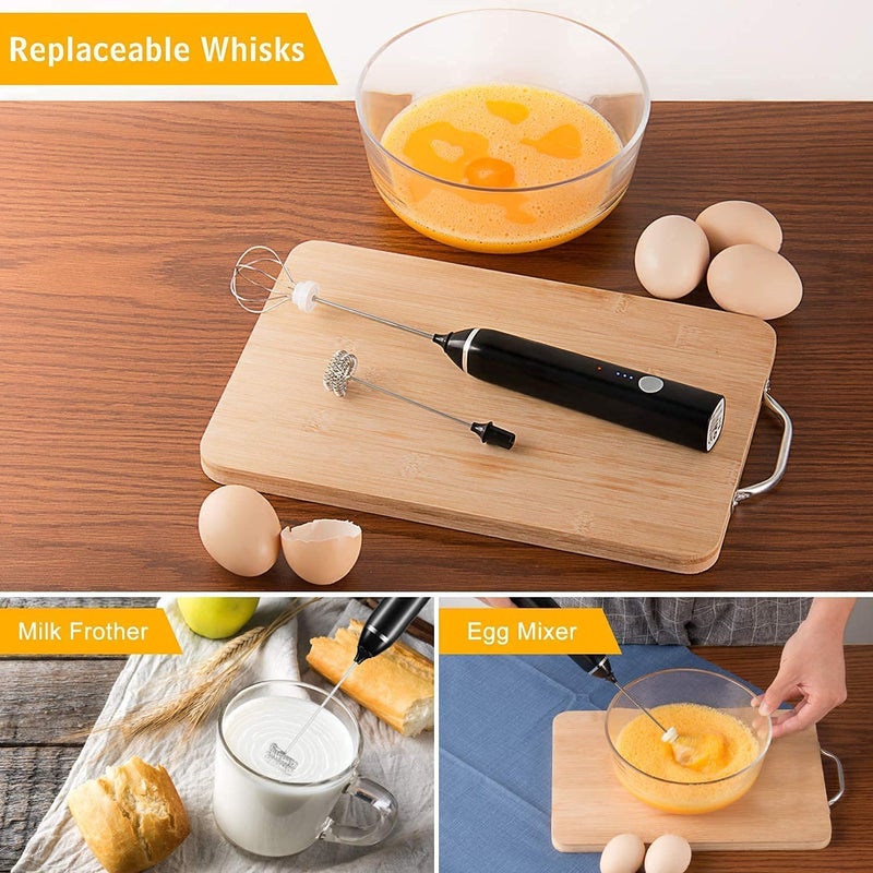 CLEMATIS CLEMATIS Handheld Milk Frother USB Rechargeable 3 Speed Modes Mini Electric Milk Foam Maker with 2 Different Whisking Head Mixer for Coffee Latte Cappuccino Hot Chocolate Egg Whisks  - Image 5