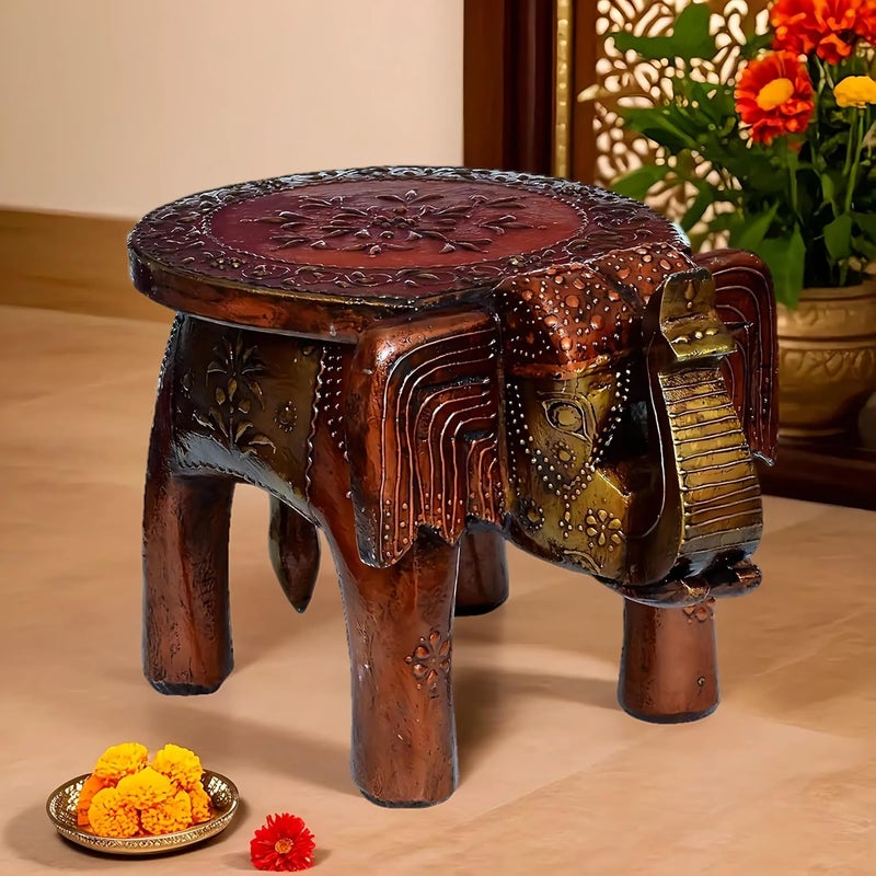 CRAFT TREE Wood Elephant Stool Showpiece Decorative Items Figurine For Home DecorationLiving Room Decor Color Copper 4826 Centimeters 25 Centimeters Cream - Image 1