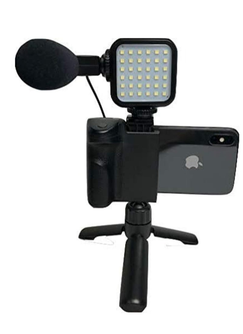 Generic DigiPower Vlogging Follow Me Kit with LED Video Light + Microphone + Camera Grip with Mobile Phone Holder + Mini Tripod Compatible with Smartphones for TikTok, Youtube, Live Streaming and Meetings  - Image 3