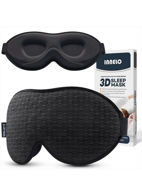 Contoured Sleep Mask for Side Sleepers - 100% Light Blocking, Soft and No Pressure on Eyes - Blindfold for Travel, Nap, Yoga