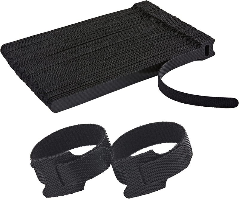 INOVERA (LABEL) 100 Pieces Cable Organizer Hook & Loop Tape - Wire/Cord Holder Management Strap - Reusable Hook & Loop Ties for PC, TV, Desk, WFH Accessories - Black - Image 1