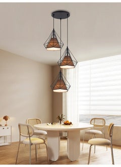 Best Power Modern Geometric Pendant Light 6145-3 – Industrial Black Metal Frame with Brown Shade, E27 Bulb Socket, Adjustable Hanging Length (75cm), Ideal for Living Room, Dining Room, and Kitchen  - Image 1
