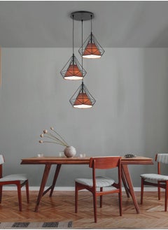 Best Power Modern Geometric Pendant Light 6145-3 – Industrial Black Metal Frame with Brown Shade, E27 Bulb Socket, Adjustable Hanging Length (75cm), Ideal for Living Room, Dining Room, and Kitchen  - Image 2