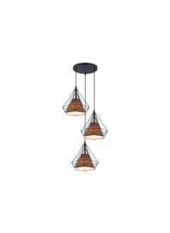 Best Power Modern Geometric Pendant Light 6145-3 – Industrial Black Metal Frame with Brown Shade, E27 Bulb Socket, Adjustable Hanging Length (75cm), Ideal for Living Room, Dining Room, and Kitchen  - Image 4