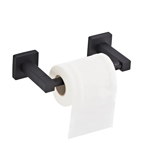 BTHRMHW Matte Black Toilet Paper Holder Wall Mount, Bathroom Toilet Paper Holder for SUS 304 Stainless Steel, Double Post Pivoting Square Toilet Paper Roll Holder for Bathroom RV Paper Towels for TP - Image 1