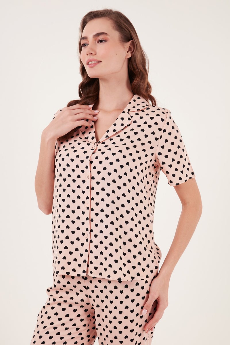 Lela Comfortable Cut Wide Leg Mono Collar Short Sleeve Pajama Set Women's Pajama Set 6110290  - Image 3