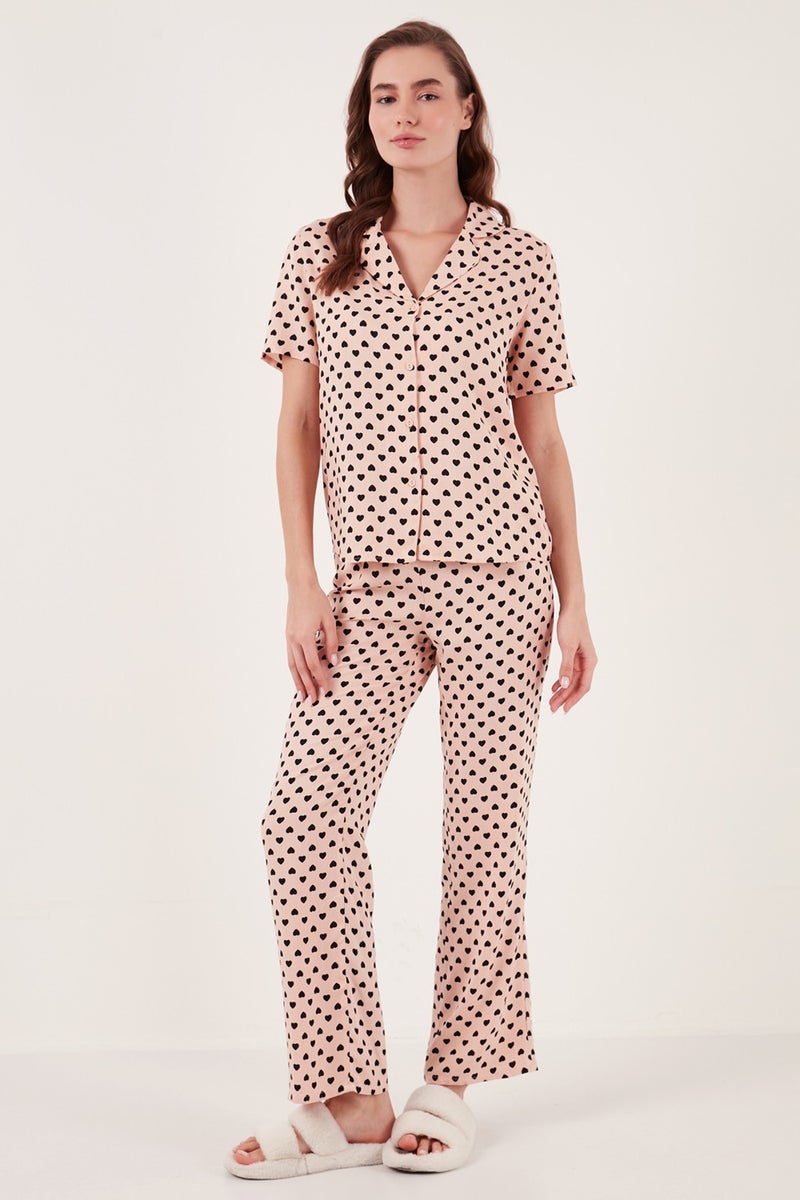 Lela Comfortable Cut Wide Leg Mono Collar Short Sleeve Pajama Set Women's Pajama Set 6110290  - Image 2