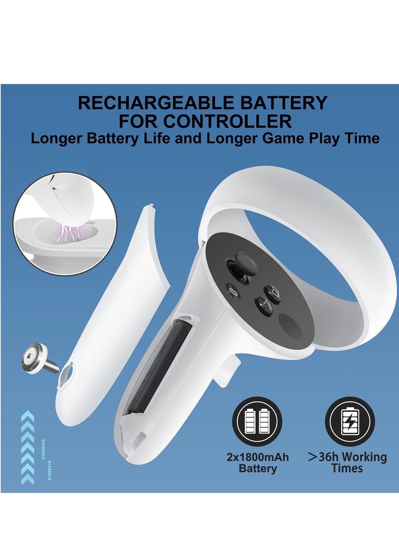 Charging Dock Station for Oculus Quest 2 - Fast VR Charger Stand for Oculus/Meta Quest 2 Headset Touch Controller Accessories with 2 Rechargeable Batteries,USB-C Charger and Cable(White) - Image 3