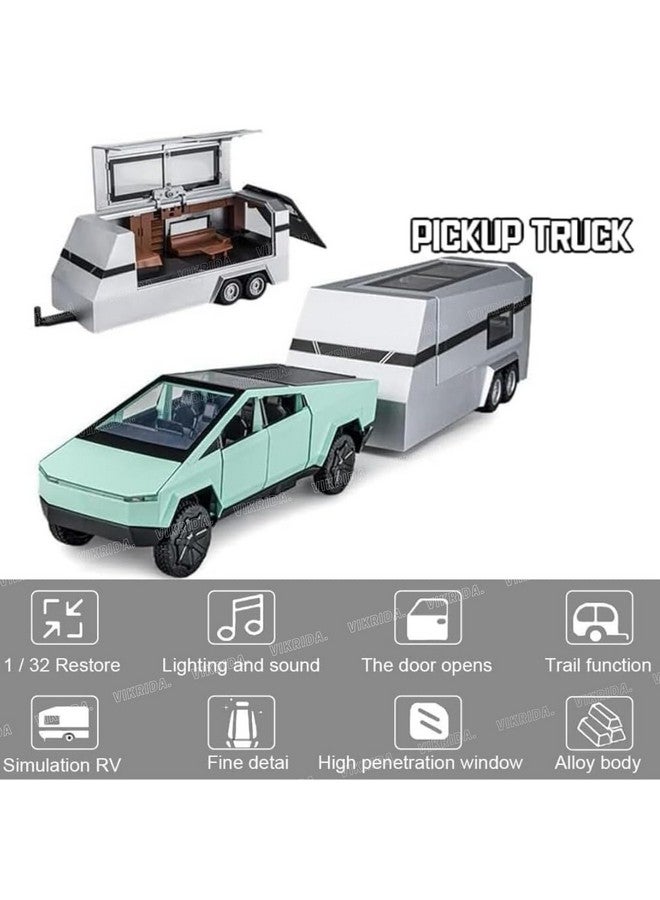 VikriDA 1/32 Pickup Trailer RV Model Kit, Off-Road Vehicle Alloy,Car Model Diecast Metal Toy,Truck Model Simulation Sound Light,Gifts for boy Girl (Green) - Image 4