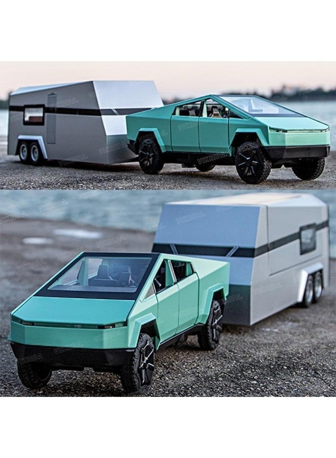 VikriDA 1/32 Pickup Trailer RV Model Kit, Off-Road Vehicle Alloy,Car Model Diecast Metal Toy,Truck Model Simulation Sound Light,Gifts for boy Girl (Green) - Image 2
