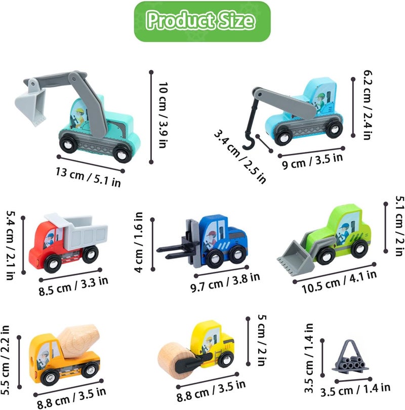 umu Wooden Construction Truck Set, Sandpit Toys, Engineering Toy Car with Excavator, Digger, 8 PCS, Machines Vehicle, Matched with Railway Play, Indoor Outdoor Playset for Ages 3+ - Image 4