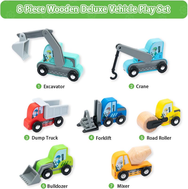 umu Wooden Construction Truck Set, Sandpit Toys, Engineering Toy Car with Excavator, Digger, 8 PCS, Machines Vehicle, Matched with Railway Play, Indoor Outdoor Playset for Ages 3+ - Image 3
