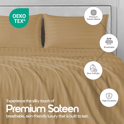 LINENWALAS Cotton 300 TC Fitted Bed Sheet for King Size Bed | Signature 2 CM Sateen Stripe |All-Around Elastic for 4–8 Inch Mattresses | Luxury Hotel-Style Bedding (72 x 78, Dark Grey) - Image 5
