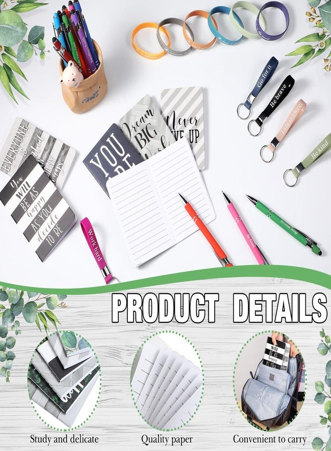 PerKoop 64 Pcs Inspirational Gifts Bulk 16 Motivational Notebooks Journal 16 Ballpoint Pens 16 Positive Wristbands 16 Keychains for Teacher Office Women Employee Party Favor (Greenery) - Image 3