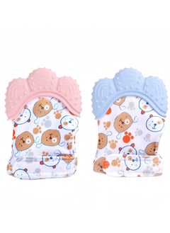 Generic 2pcs, Silicone Soothes Cranky Baby Teething Gloves, Safe, Durable, and Skin-friendly, Early Basic Training Hygenic Silicone Teething Mitten Glove For Baby, Pink+Blue  - Image 1