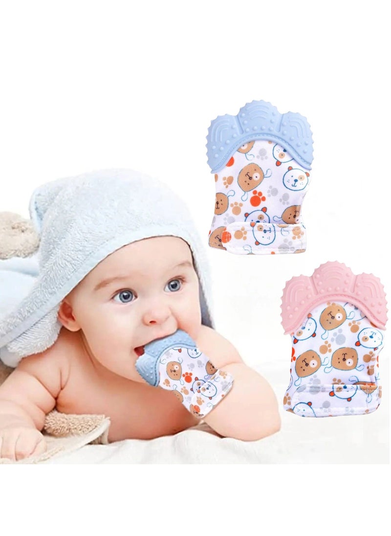 Generic 2pcs, Silicone Soothes Cranky Baby Teething Gloves, Safe, Durable, and Skin-friendly, Early Basic Training Hygenic Silicone Teething Mitten Glove For Baby, Pink+Blue  - Image 1