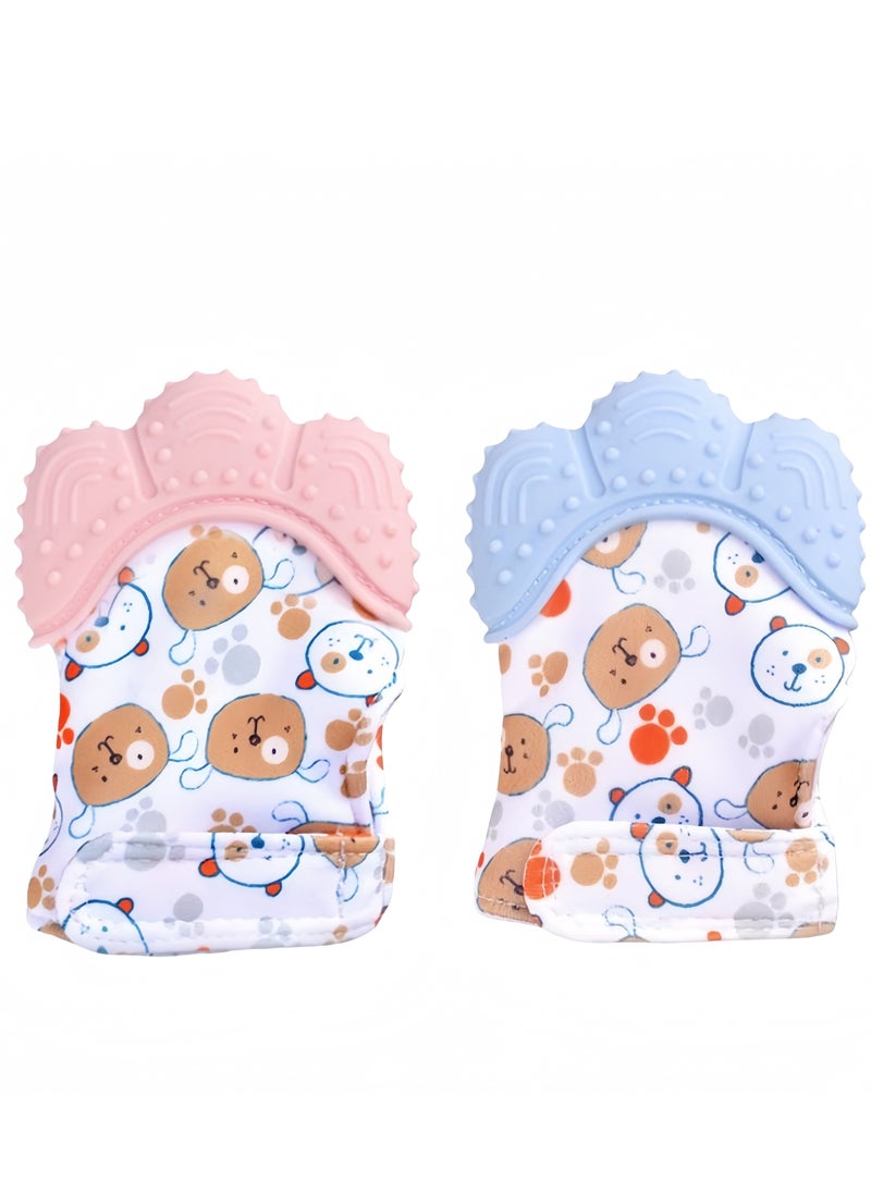 Generic 2pcs, Silicone Soothes Cranky Baby Teething Gloves, Safe, Durable, and Skin-friendly, Early Basic Training Hygenic Silicone Teething Mitten Glove For Baby, Pink+Blue  - Image 2