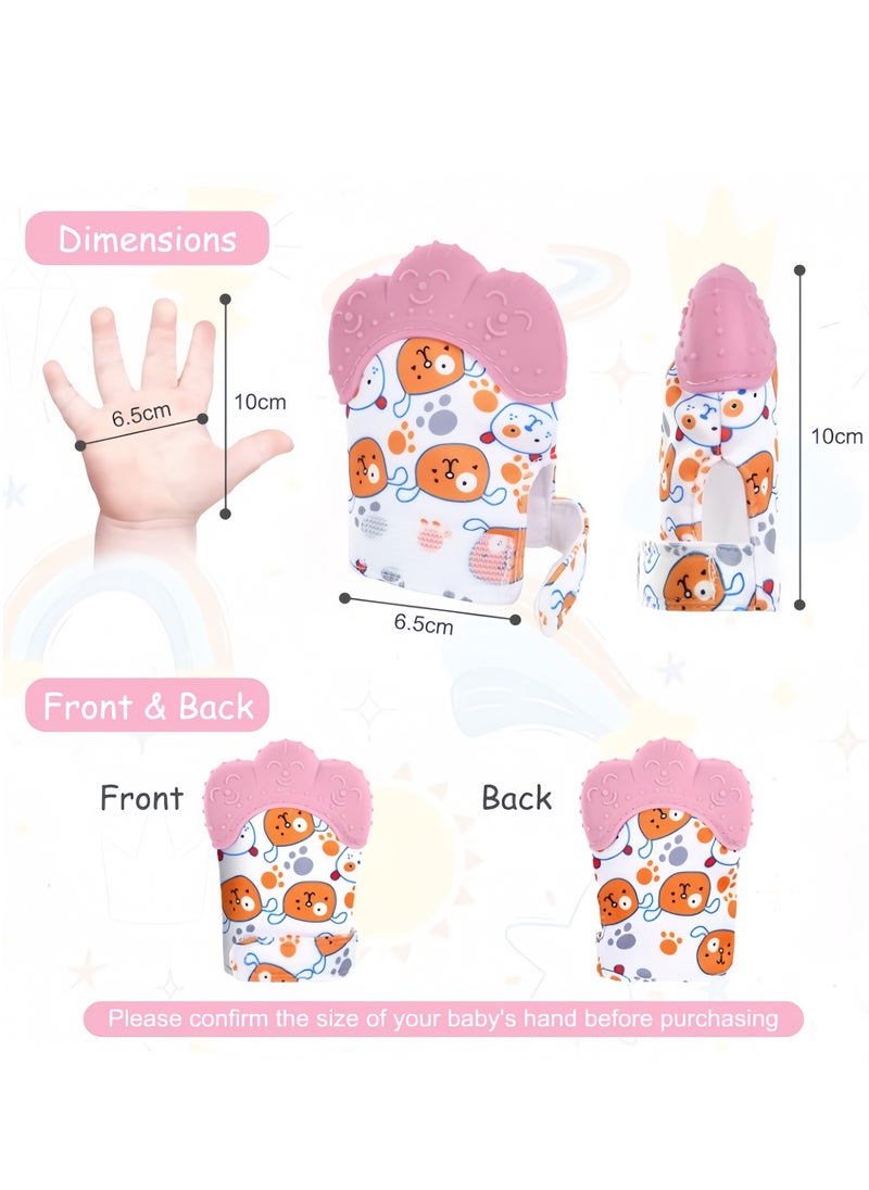 Generic 2Pcs Silicone Soothes Cranky Baby Teething Gloves, Safe, Durable, and Skin-friendly, Early Basic Training Hygenic Silicone Teething Mitten Glove For Baby（Pink+Blue）  - Image 3