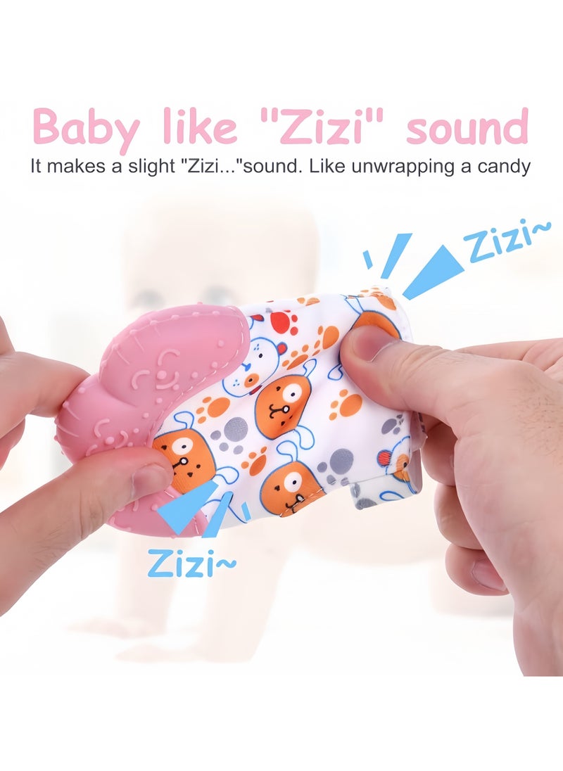 Generic 2Pcs Silicone Soothes Cranky Baby Teething Gloves, Safe, Durable, and Skin-friendly, Early Basic Training Hygenic Silicone Teething Mitten Glove For Baby（Pink+Blue）  - Image 5