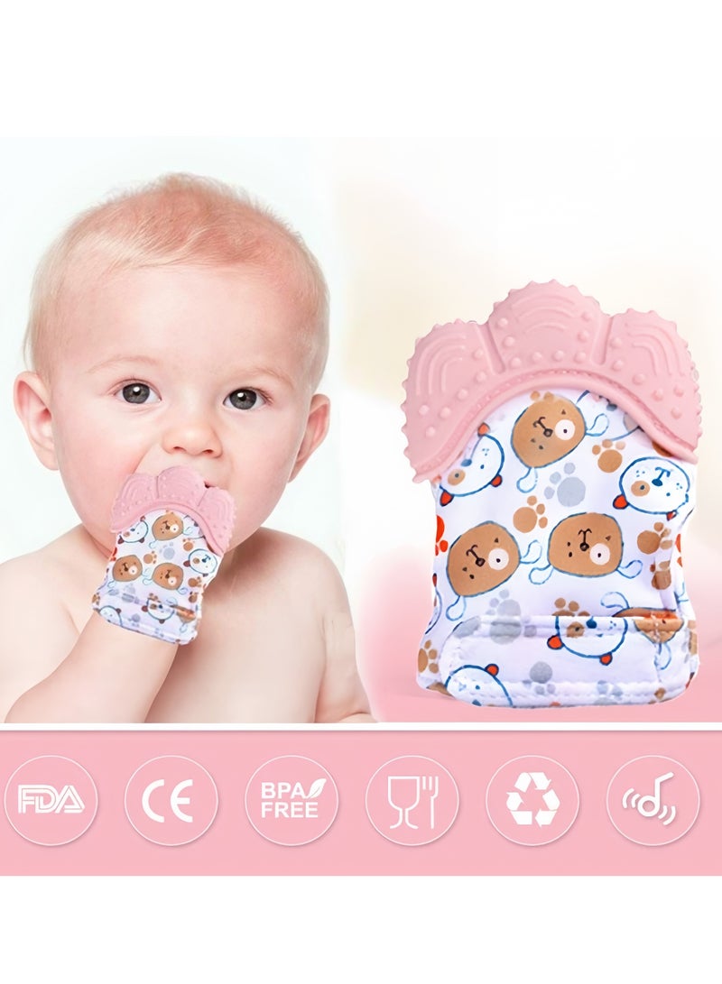 2Pcs Silicone Soothes Cranky Baby Teething Gloves, Safe, Durable, and Skin-friendly, Early Basic Training Hygenic Silicone Teething Mitten Glove For Baby（Pink+Blue）  - Image 3