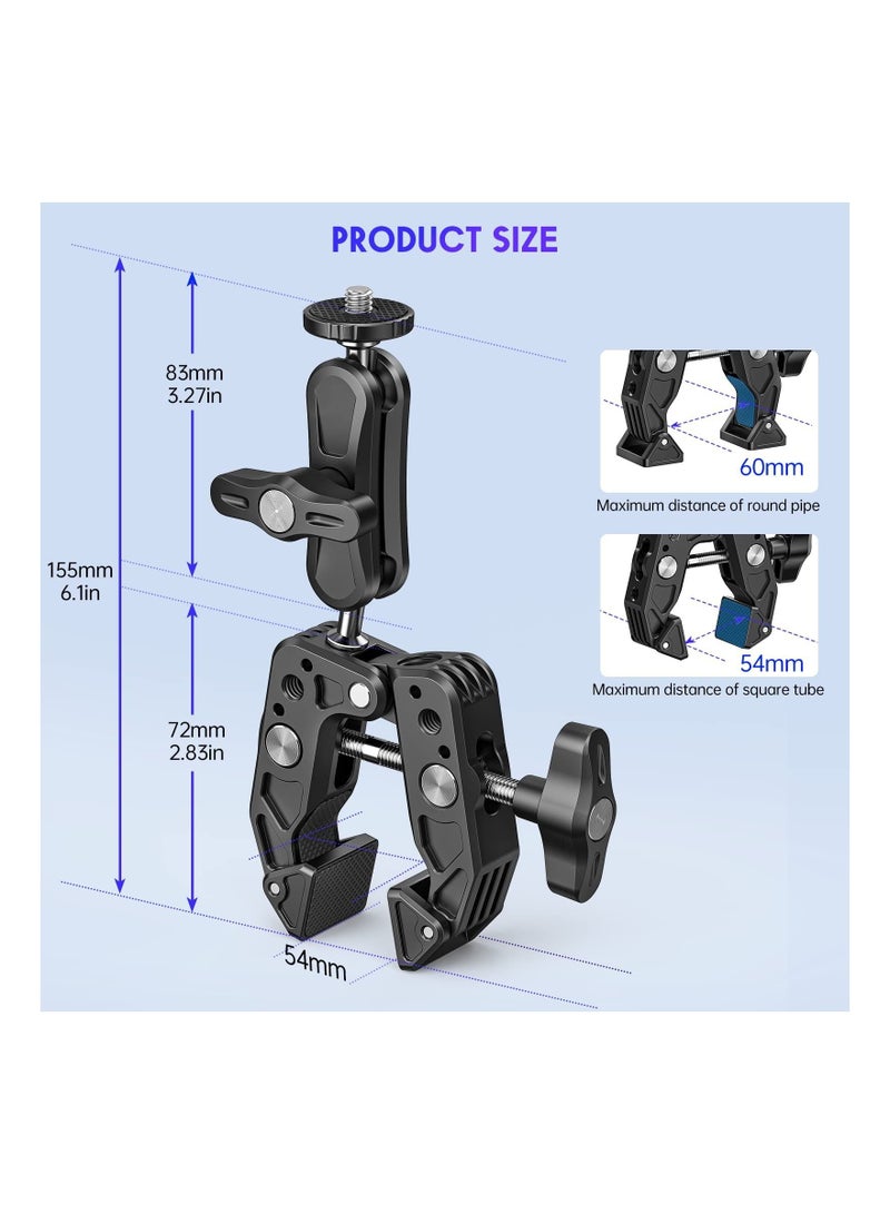 كابتن تيك Super Camera Clamp Mount Monitor, with 1/4''-20 and 3/8''-16 Thread, 360° Double Ball Head Camera Mount Adapter DSLR Cameras, Lights, Hooks, Shelves, Rods, Cross Bars, Fit for Most Camera - Image 5