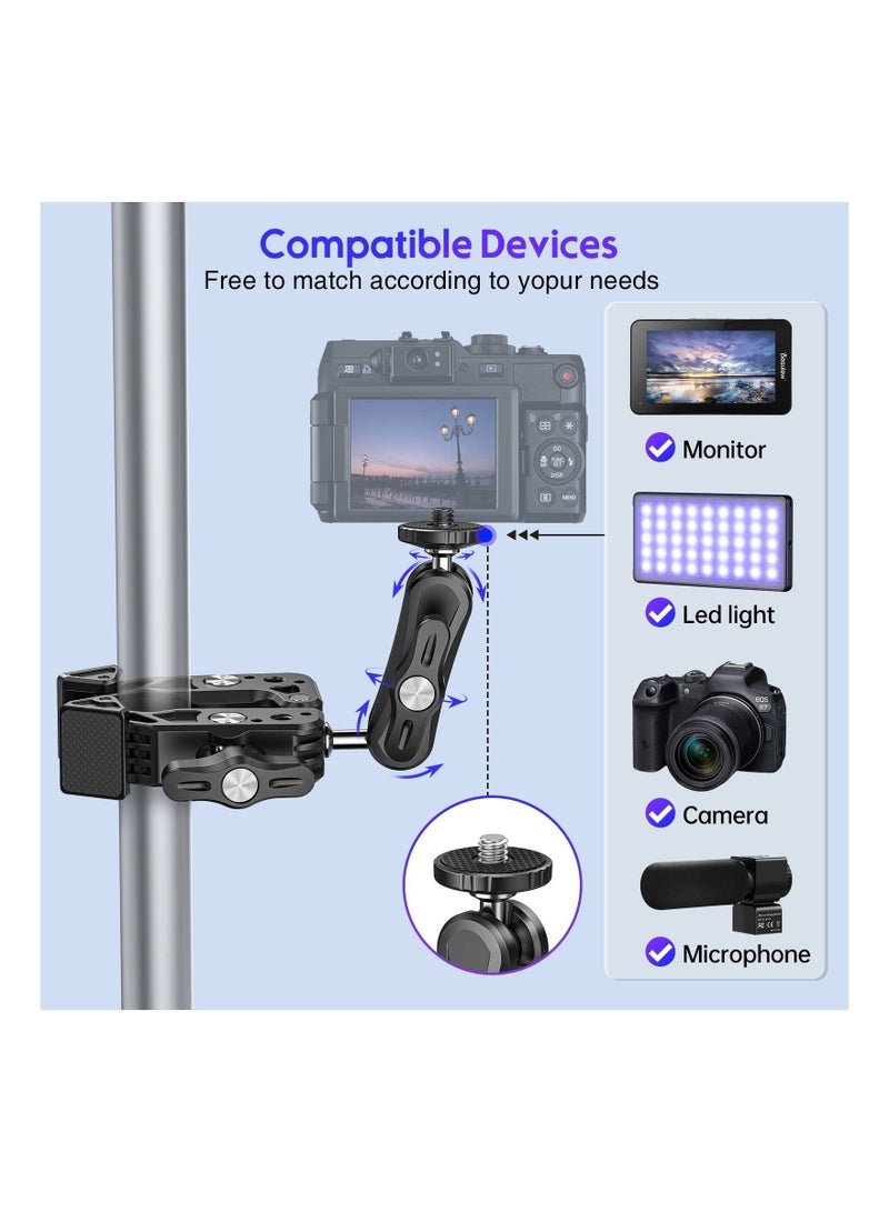 كابتن تيك Super Camera Clamp Mount Monitor, with 1/4''-20 and 3/8''-16 Thread, 360° Double Ball Head Camera Mount Adapter DSLR Cameras, Lights, Hooks, Shelves, Rods, Cross Bars, Fit for Most Camera - Image 3