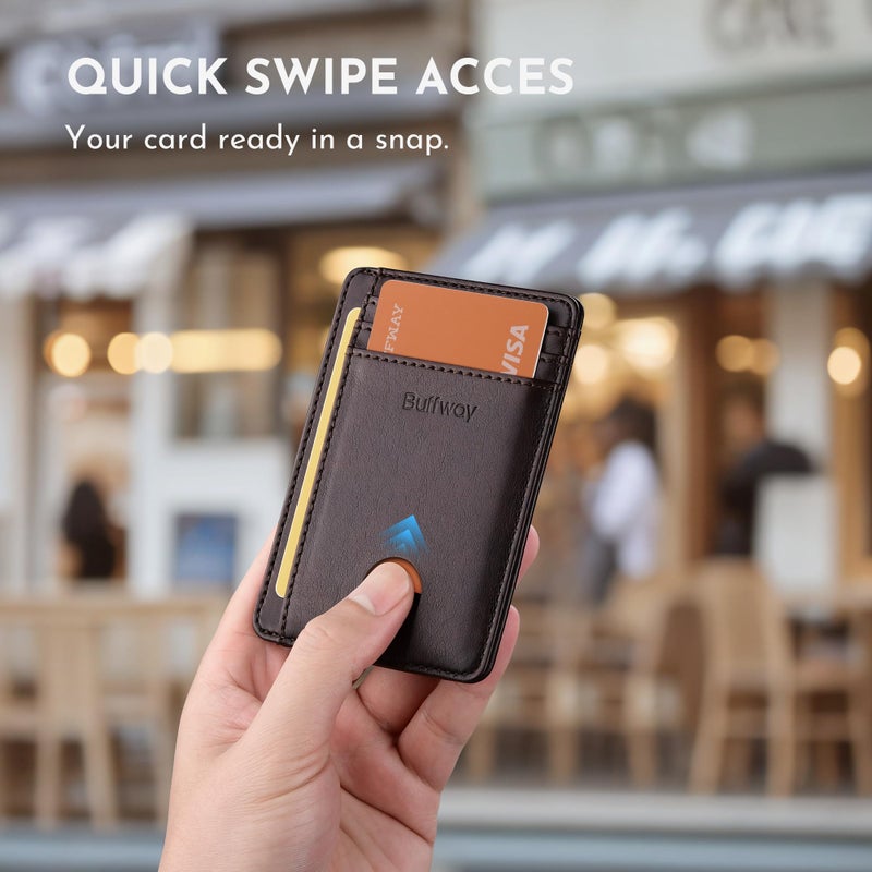 Buffway Slim Minimalist Front Pocket RFID Blocking Leather Wallets for Men and Women - Pebble Brown - Image 4