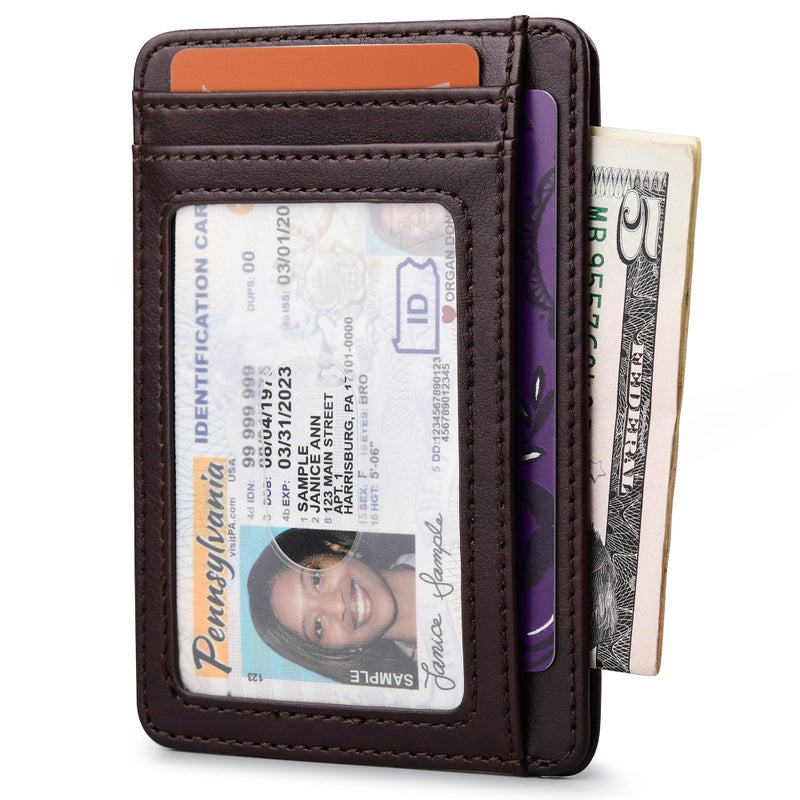 Buffway Slim Minimalist Front Pocket RFID Blocking Leather Wallets for Men and Women - Pebble Brown - Image 2