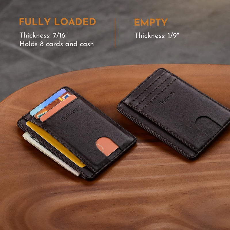 Buffway Slim Minimalist Front Pocket RFID Blocking Leather Wallets for Men and Women - Pebble Brown - Image 5