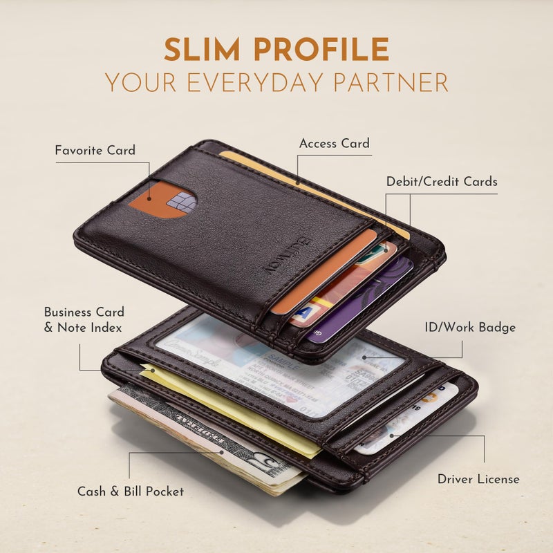 Buffway Slim Minimalist Front Pocket RFID Blocking Leather Wallets for Men and Women - Pebble Brown - Image 3