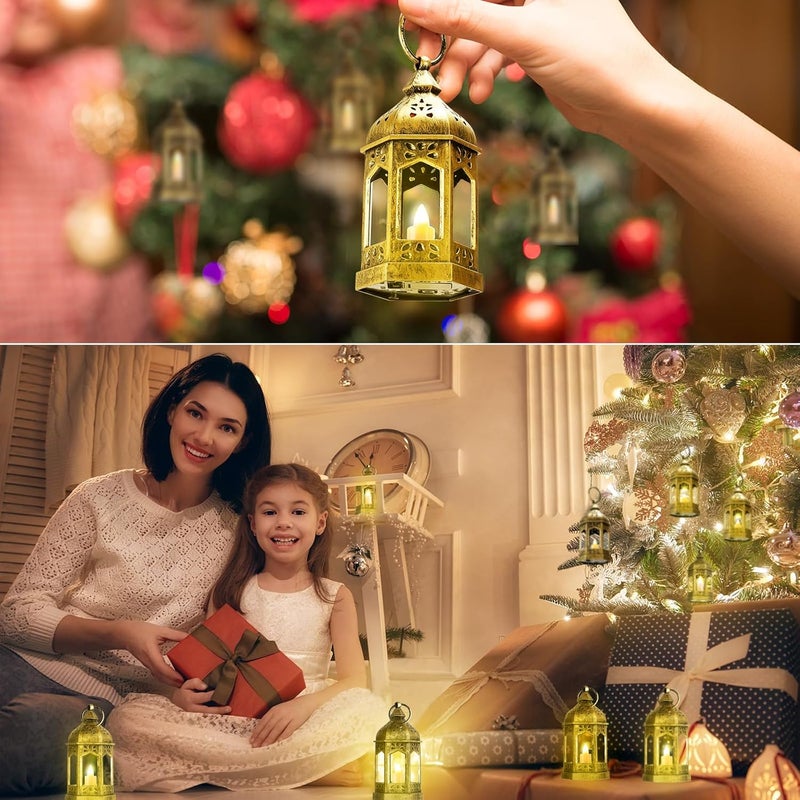 كونهيل 12 قطعة فوانيس صغيرة مع شمعة LED وامضة، تشمل البطاريات، فانوس شمعة معلق زخرفي للاستخدام الداخلي، حفل زفاف، حفلة، مركز طاولة (ذهبي،) - Image 4