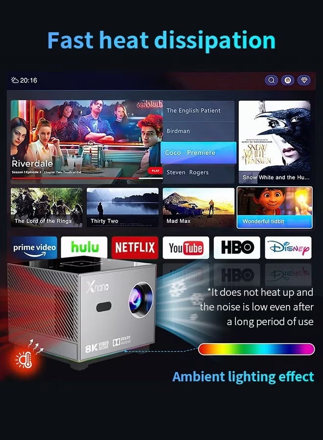 Xnano Mini Portable Projector Android 9.0 15500 Lumens 2GB Ram + 16GB Rom Professional Smart Projector Support 4K 8K HD Bluetooth with Dolby Sound Rj45 - Image 2