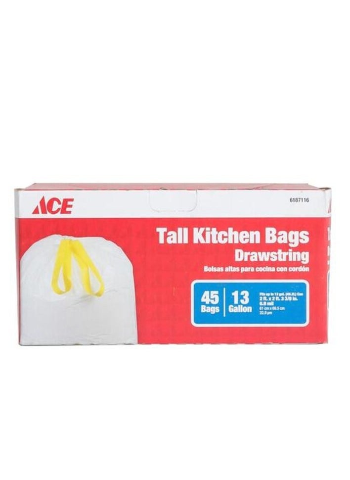 ACE - Ace Kitchen Trash Bags with Drawstring (Pack of 45, White) - Image 1