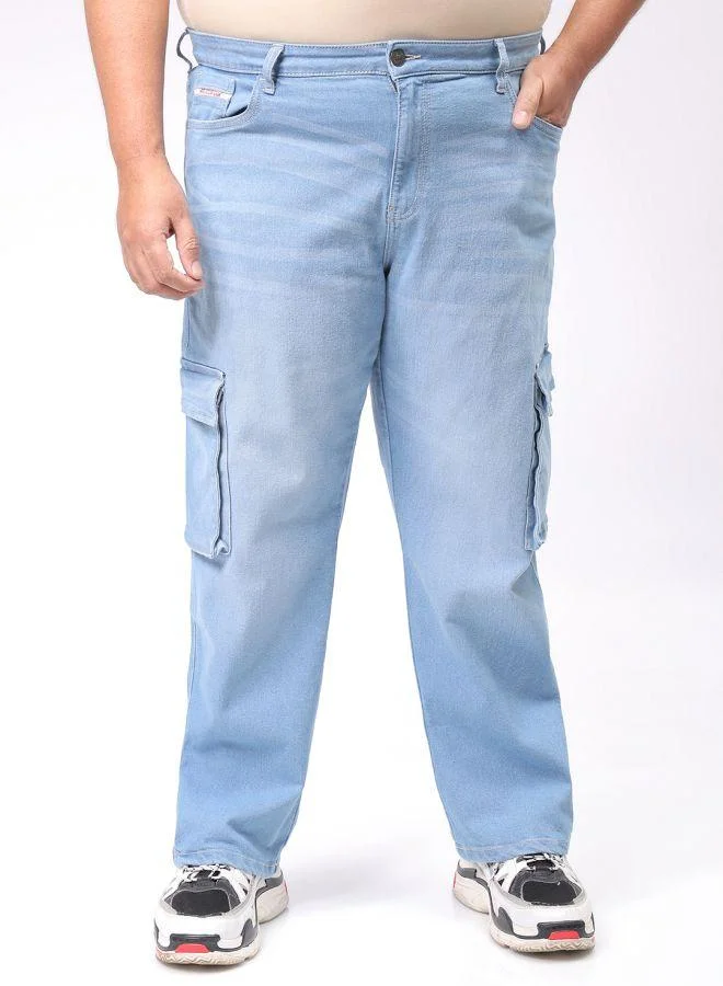 Men Plus Size Baggy Fit Solid Mid-Rise Stretchable Cargo Denims