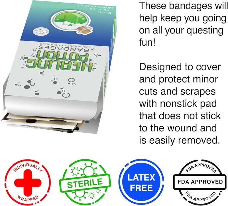 GAMAGO Healing Potion Bandages for Kids  Kidults  Set of 18 Individually Wrapped Self Adhesive Bandages  Sterile LatexFree Easily Removable  Funny Gift  First Aid Addition - Image 3