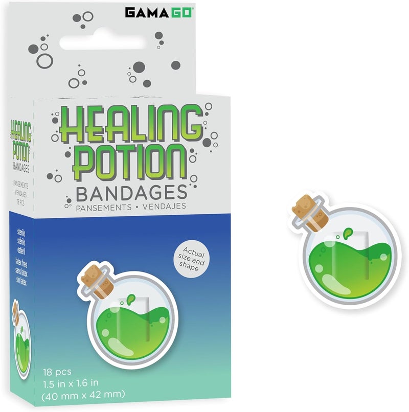 GAMAGO Healing Potion Bandages for Kids  Kidults  Set of 18 Individually Wrapped Self Adhesive Bandages  Sterile LatexFree Easily Removable  Funny Gift  First Aid Addition - Image 1