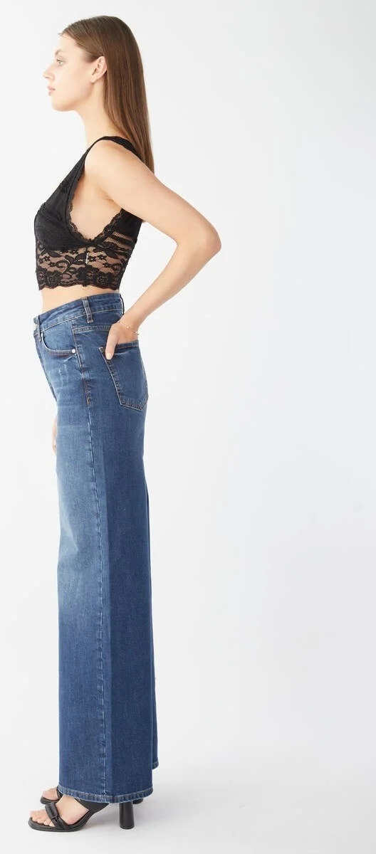 باني جينز Women's Dark Blue Wide Leg Long Jeans