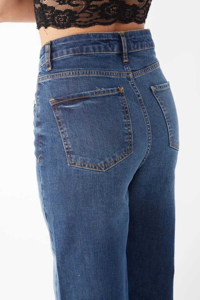 باني جينز Women's Dark Blue Wide Leg Long Jeans
