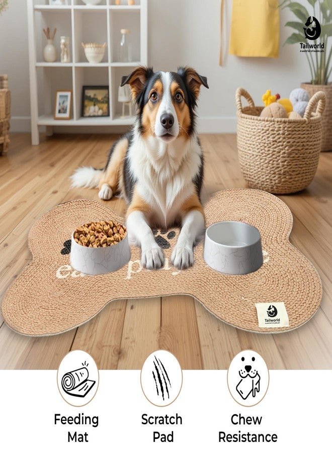 Tailworld Bone Shape Handwoven Woof Pet Mat for Dog & Cat|Hand Braided| Skin Friendly Food Mat| Floor Mat|Pet Area Carpet|Non-Slip Mat Indoor Outdoor Mat|60 * 40 CM| Natural - Image 2