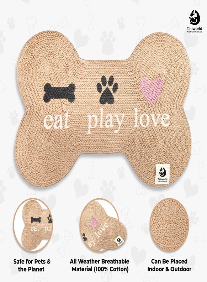 Tailworld Bone Shape Handwoven Woof Pet Mat for Dog & Cat|Hand Braided| Skin Friendly Food Mat| Floor Mat|Pet Area Carpet|Non-Slip Mat Indoor Outdoor Mat|60 * 40 CM| Natural - Image 3