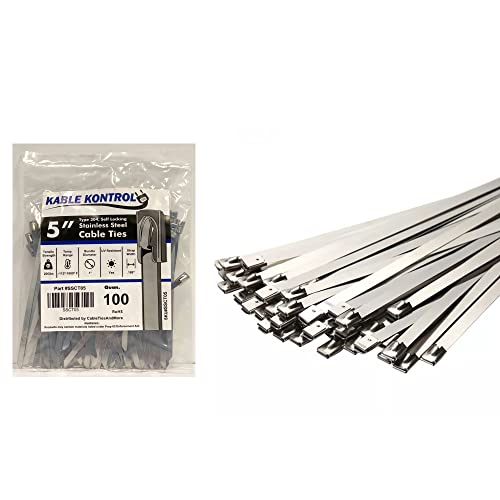Kable Kontrol Metal Zip Ties 5 Inch 100 Pcs, 200 Lbs Tensile Strength, Self-locking Multi-Purpose 304 Stainless Steel Heavy Duty Cable Ties Ideal for Exhaust Wrap, Outdoor and Indoor Use - Image 1