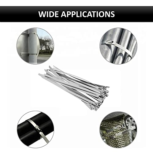 Kable Kontrol Metal Zip Ties 5 Inch 100 Pcs, 200 Lbs Tensile Strength, Self-locking Multi-Purpose 304 Stainless Steel Heavy Duty Cable Ties Ideal for Exhaust Wrap, Outdoor and Indoor Use - Image 5