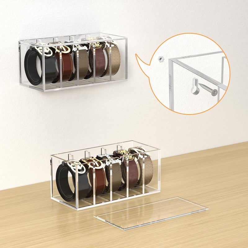 HOMANLY Belt Organizer Acrylic Belt Storage with Dust Cover Compartments Clear Belt Container for Closet Drawer Tie Case Hanger Compact and Functional Organizer (5 Slot) - Image 5