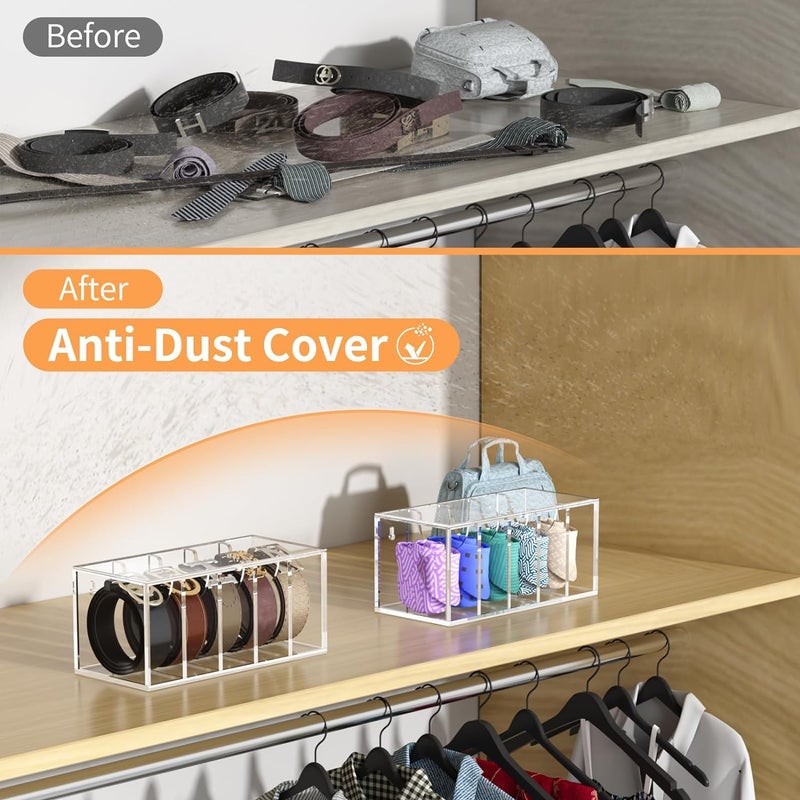 HOMANLY Belt Organizer Acrylic Belt Storage with Dust Cover Compartments Clear Belt Container for Closet Drawer Tie Case Hanger Compact and Functional Organizer (5 Slot) - Image 4